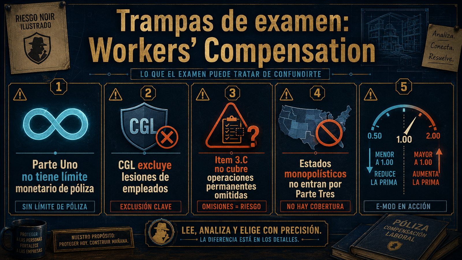 Infografía de trampas de examen de Workers Compensation.