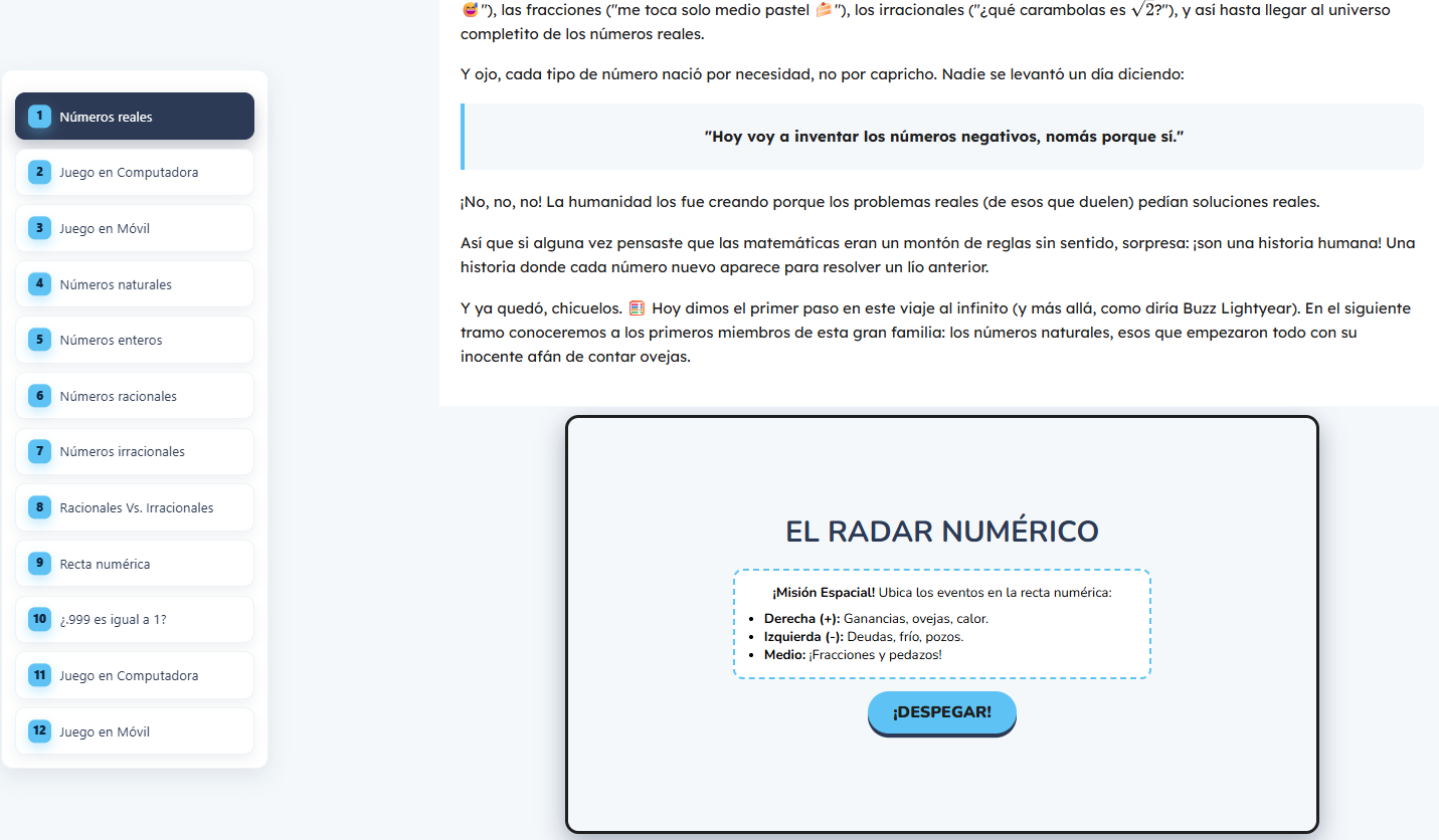 Actividad Astro-Radar colocada como refuerzo dentro de la lección, después de la explicación del tema